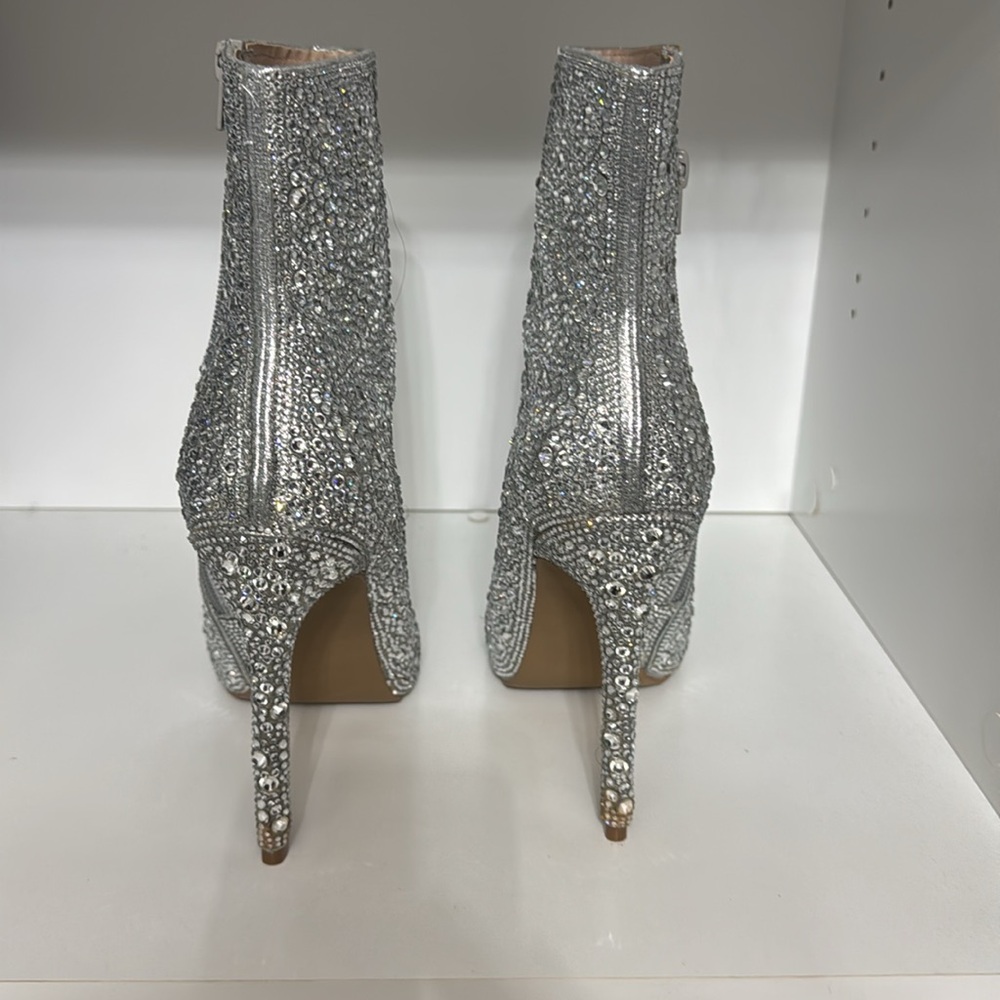 Silver Glitter Peep-Toe Ankle Boots - Picture 4 of 5